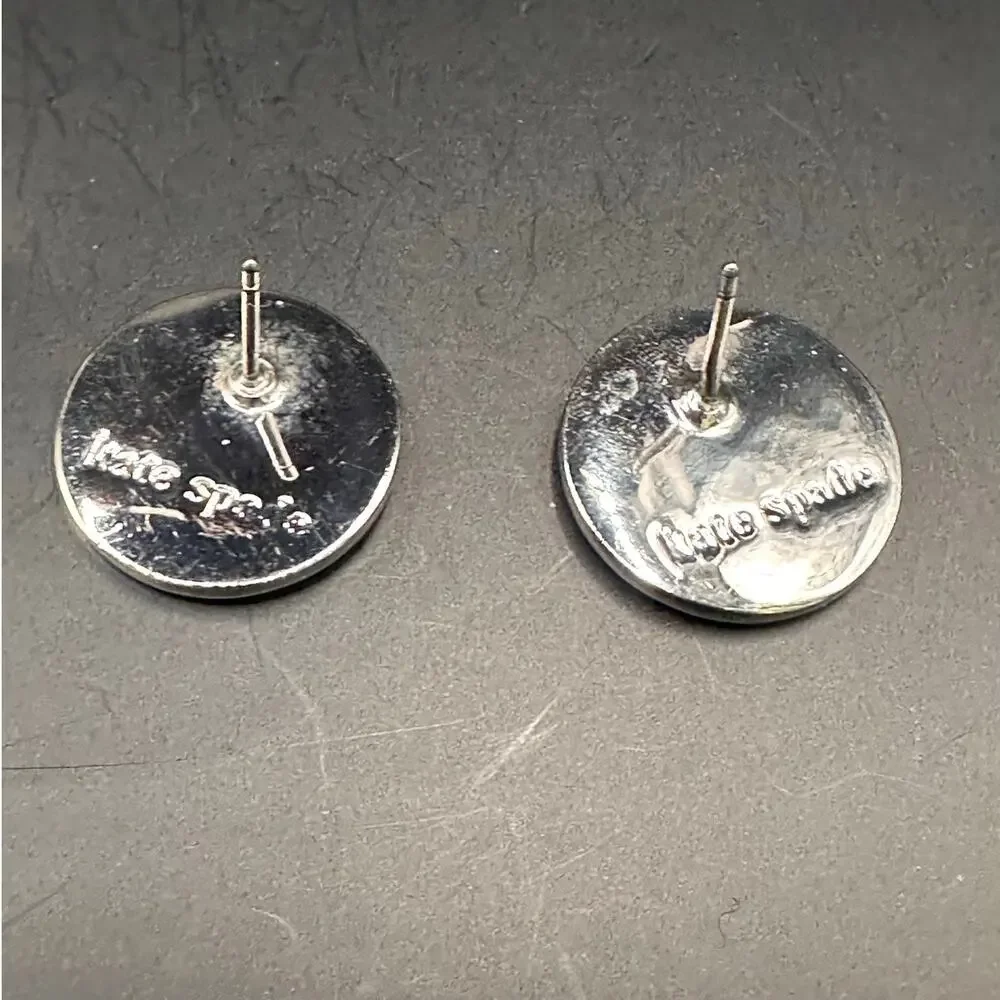 Kate Spade Pave Round DIsc Silver tone Earring Designer Preppy Stud Jewelry